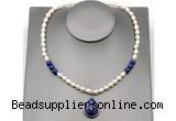 CFN154 baroque white freshwater pearl & lapis lazuli necklace with pendant