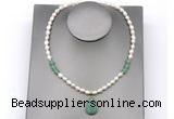 CFN156 baroque white freshwater pearl & green aventurine necklace with pendant