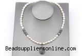 CFN159 baroque white freshwater pearl & labradorite necklace with pendant