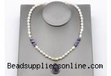 CFN164 baroque white freshwater pearl & dogtooth amethyst necklace with pendant