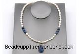 CFN165 baroque white freshwater pearl & dumortierite necklace with pendant