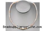 CFN201 4*6mm faceted rondelle pink aventurine & potato white freshwater pearl necklace