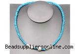 CFN203 4*6mm faceted rondelle turquoise & potato white freshwater pearl necklace