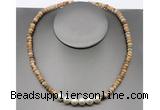 CFN209 4*6mm faceted rondelle picture jasper & potato white freshwater pearl necklace