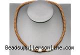 CFN210 4*6mm faceted rondelle wooden jasper & potato white freshwater pearl necklace