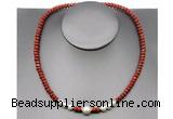 CFN212 4*6mm faceted rondelle red jasper & potato white freshwater pearl necklace