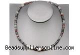 CFN213 4*6mm faceted rondelle African bloodstone & potato white freshwater pearl necklace