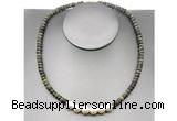 CFN214 4*6mm faceted rondelle dragon blood jasper & potato white freshwater pearl necklace