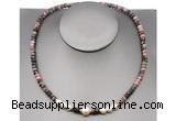 CFN216 4*6mm faceted rondelle rhodonite & potato white freshwater pearl necklace