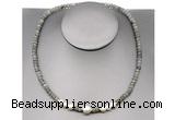 CFN218 4*6mm faceted rondelle labradorite & potato white freshwater pearl necklace