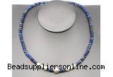 CFN220 4*6mm faceted rondelle lapis lazuli & potato white freshwater pearl necklace