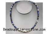 CFN221 4*6mm faceted rondelle sodalite & potato white freshwater pearl necklace