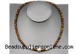 CFN222 4*6mm faceted rondelle yellow tiger eye & potato white freshwater pearl necklace