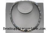 CFN225 5*8mm faceted rondelle labradorite & potato white freshwater pearl necklace