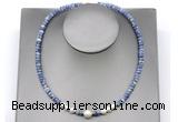 CFN228 4*6mm faceted rondelle blue spot stone & potato white freshwater pearl necklace