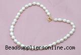 CFN302 16 - 24 inches 9mm - 10mm rice white freshwater pearl necklace