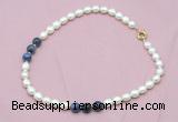 CFN316 9 - 10mm rice white freshwater pearl & sodalite necklace wholesale