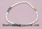 CFN317 9 - 10mm rice white freshwater pearl & labradorite necklace wholesale