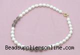 CFN343 9 - 10mm rice white freshwater pearl & grey agate necklace wholesale