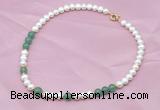 CFN504 Potato white freshwater pearl & green aventurine necklace, 16 - 24 inches