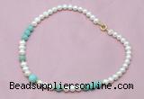 CFN505 Potato white freshwater pearl & amazonite necklace, 16 - 24 inches