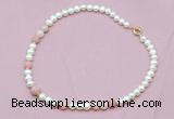 CFN518 9mm - 10mm potato white freshwater pearl & pink opal necklace