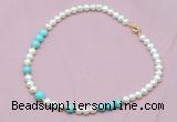 CFN519 9mm - 10mm potato white freshwater pearl & blue howlite necklace