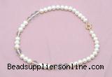 CFN531 9mm - 10mm potato white freshwater pearl & white crystal necklace