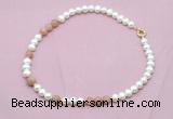 CFN536 9mm - 10mm potato white freshwater pearl & moonstone necklace