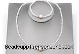 CFN601 4mm faceted round white moonstone & potato white freshwater pearl jewelry set