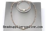 CFN603 4mm faceted round rainbow moonstone & potato white freshwater pearl jewelry set