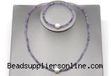 CFN606 4mm faceted round amethyst & potato white freshwater pearl jewelry set