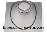 CFN614 4mm faceted round garnet & potato white freshwater pearl jewelry set