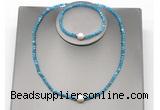 CFN616 4mm faceted round apatite & potato white freshwater pearl jewelry set