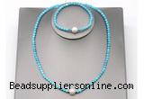 CFN617 4mm faceted round turquoise & potato white freshwater pearl jewelry set