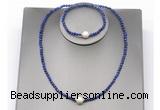 CFN618 4mm faceted round lapis lazuli & potato white freshwater pearl jewelry set