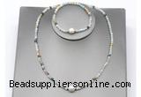 CFN620 4mm faceted round amazonite & potato white freshwater pearl jewelry set