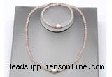 CFN621 4mm faceted round pink aventurine & potato white freshwater pearl jewelry set