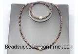 CFN631 4mm faceted round rhodonite & potato white freshwater pearl jewelry set