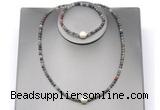 CFN636 4mm faceted round African bloodstone & potato white freshwater pearl jewelry set