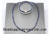 CFN643 4mm faceted round sodalite & potato white freshwater pearl jewelry set