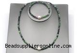 CFN645 4mm faceted round ruby zoisite & potato white freshwater pearl jewelry set