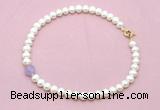 CFN701 9mm - 10mm potato white freshwater pearl & lavender amethyst necklace