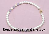 CFN703 9mm - 10mm potato white freshwater pearl & lavender amethyst necklace