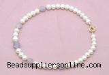 CFN704 9mm - 10mm potato white freshwater pearl & lavender amethyst necklace