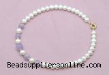 CFN705 9mm - 10mm potato white freshwater pearl & lavender amethyst necklace