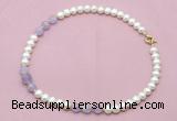 CFN708 9mm - 10mm potato white freshwater pearl & lavender amethyst necklace