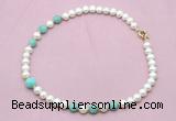 CFN722 9mm - 10mm potato white freshwater pearl & amazonite necklace