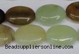 CFW129 15.5 inches 15*20mm flat oval flower jade gemstone beads