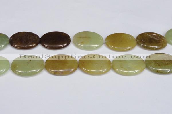 CFW132 15.5 inches 30*40mm flat oval flower jade gemstone beads